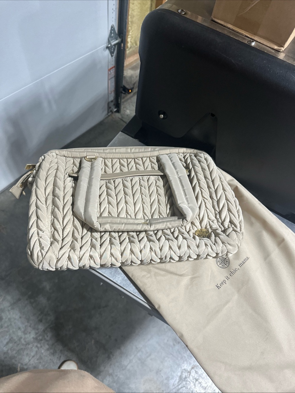 Braided Quilted Baby Tote in Cream